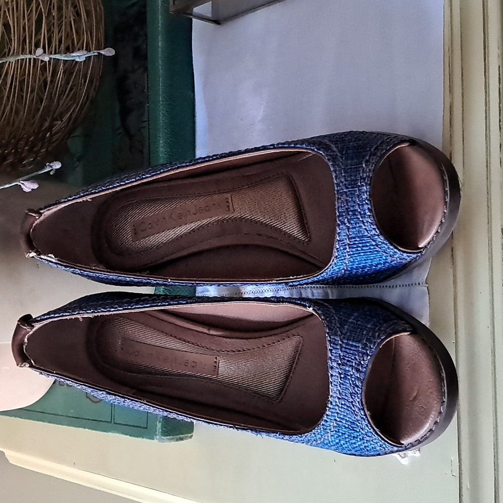 Calvin Klein Blue Tweed Peep-Toe Block Heel Pumps, Vintage Y2K - Picture 2 of 4